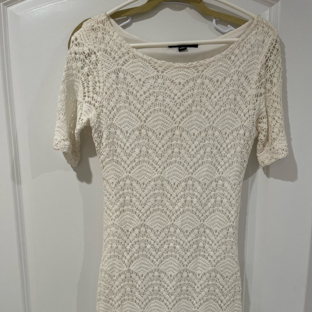 Sharagano White Lace Midi Dress